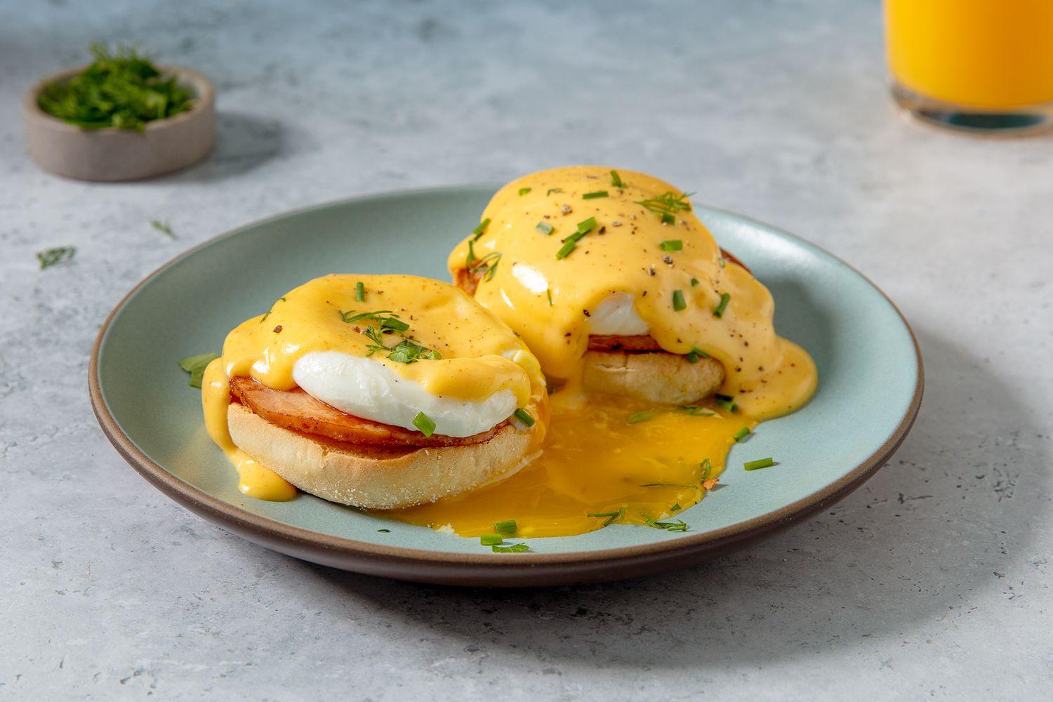 Freshly prepared eggs Benedict with scratch-made hollandaise sauce